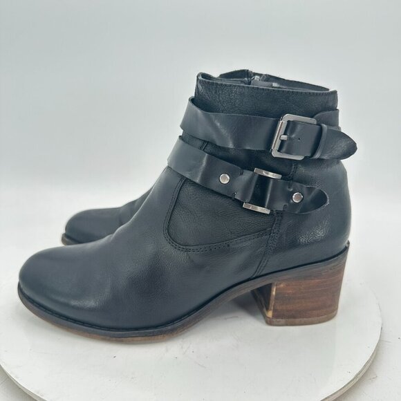 Franco Sarto A Linden2 Women Size 8.5 Black Leather Side Zip Buckle Pump Boot - Picture 1 of 11